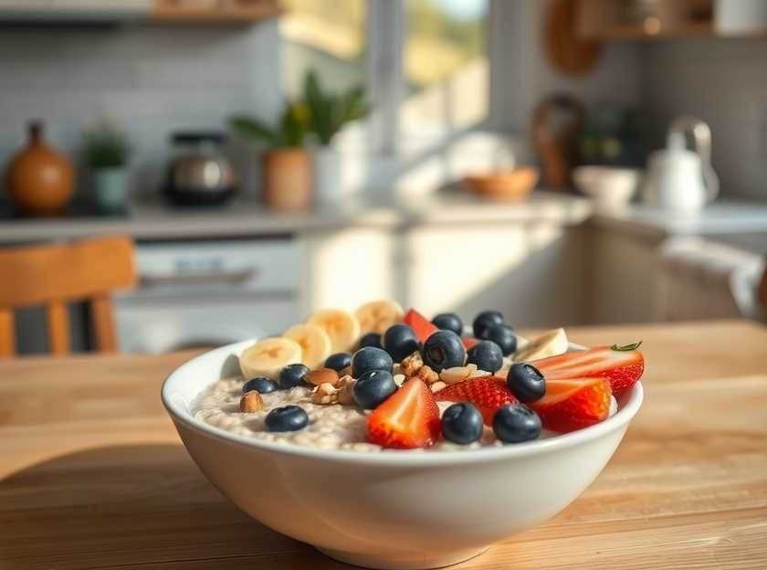 A healthy breakfast spread featuring fruits, whole grains, and protein-rich foods