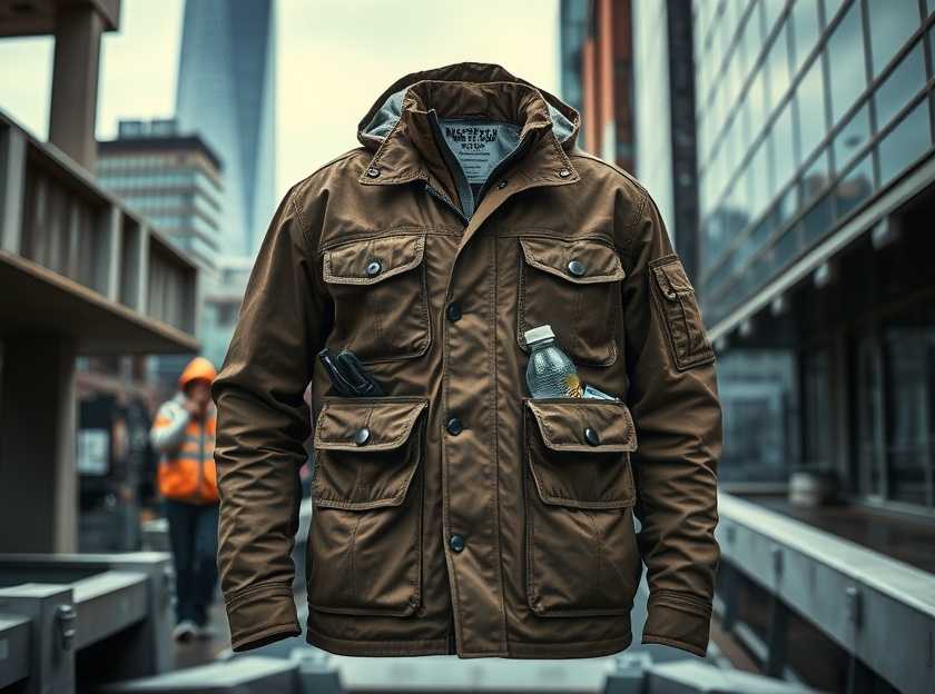 A vibrant bomber jacket hanging on a display