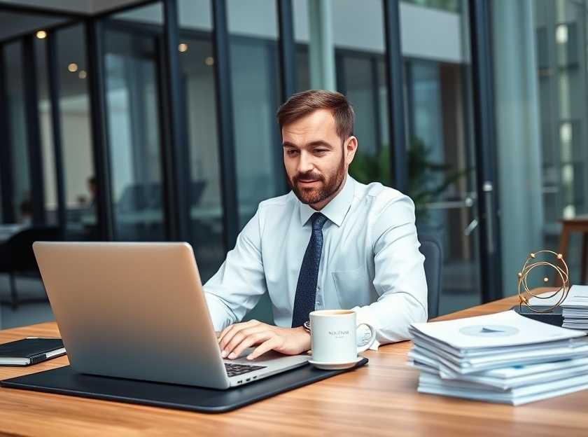 A professional university manager in a modern office setting