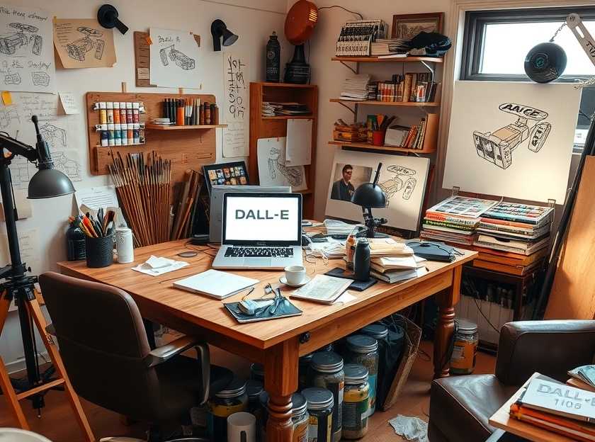 A creative workspace showcasing the use of DALL-E 3