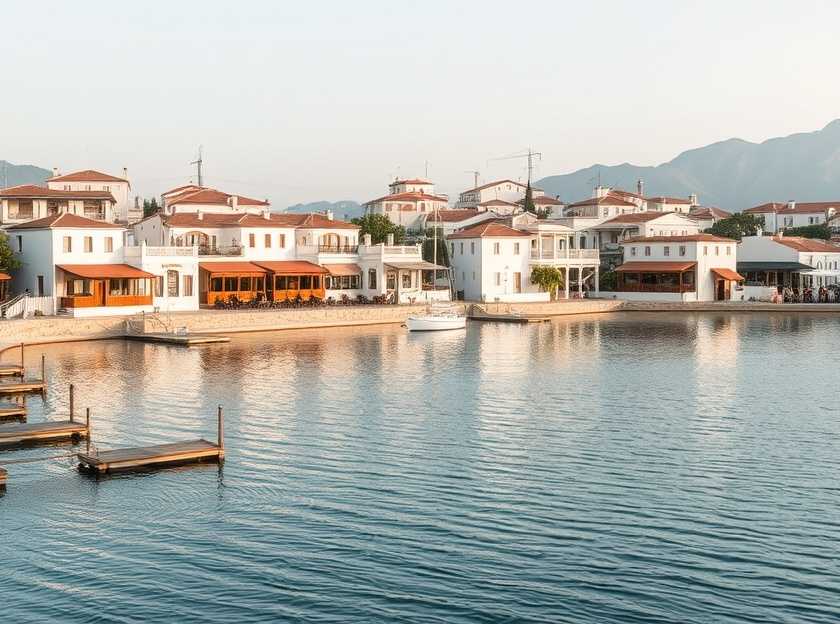 Beautiful beach in Rethymno with sun loungers and umbrellas