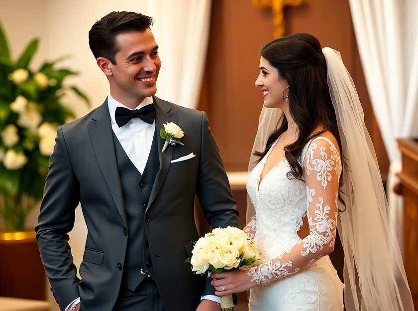 The couple sharing a romantic moment during the ceremony