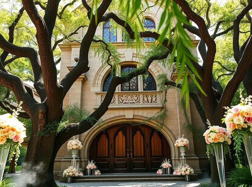 A stunning wedding venue with floral decorations