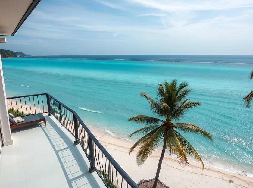 A picturesque beach view from a luxurious villa